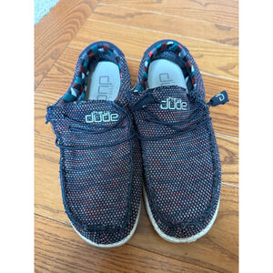 Hey Dude Men’s Wally Sox Blue Orange Size 7 EUC